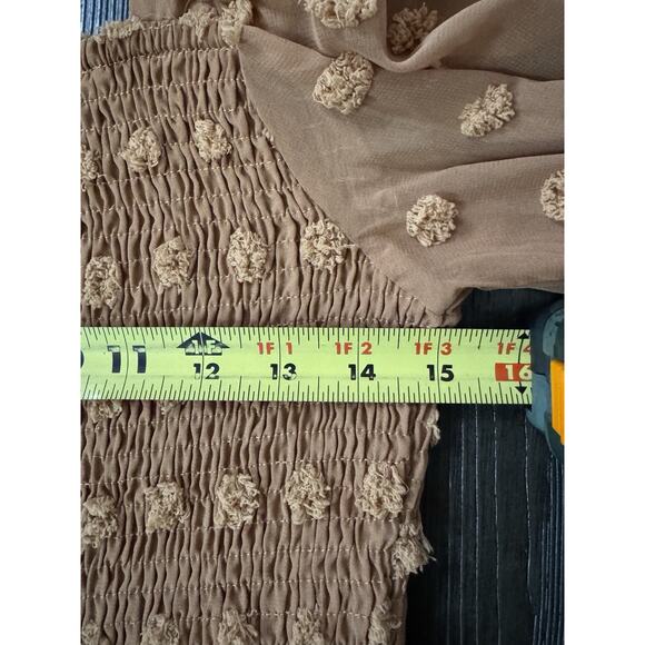 BOHEMIAN MINI RELAXED PUFF SLEEVE SWISS DOT SMOCKED LINED DRESS M - Picture 6 of 8